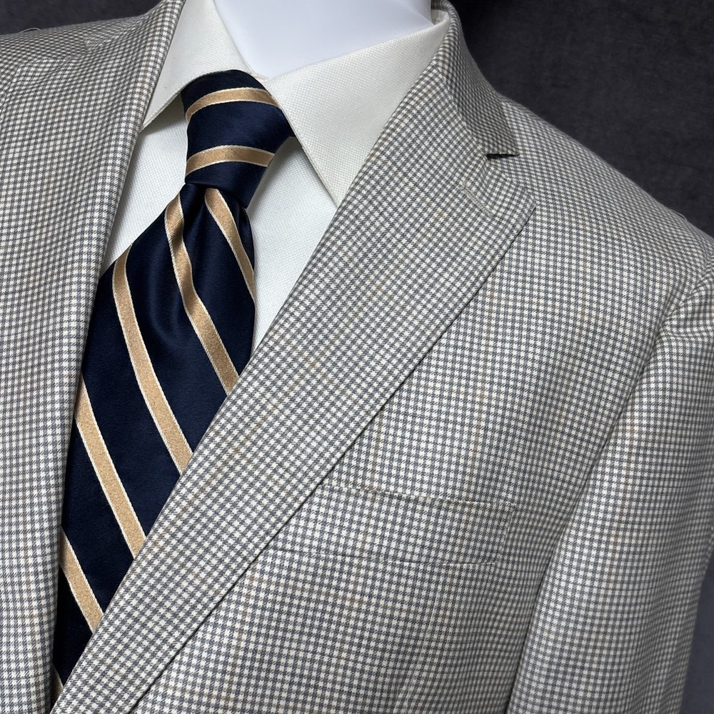 Hart Schaffner Marx Sport Coat 41R Gray Tan Gingham Check Wool Blazer Canada